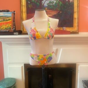 OndadeMar size 8 bright floral-print bikini with seed bead detailing